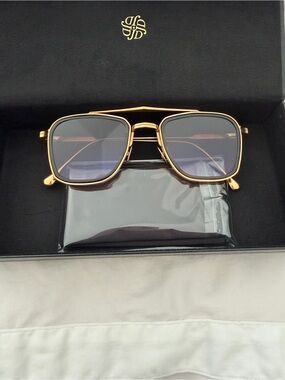 Men's Gold-Tone Square Sunglasses with Dark Lenses